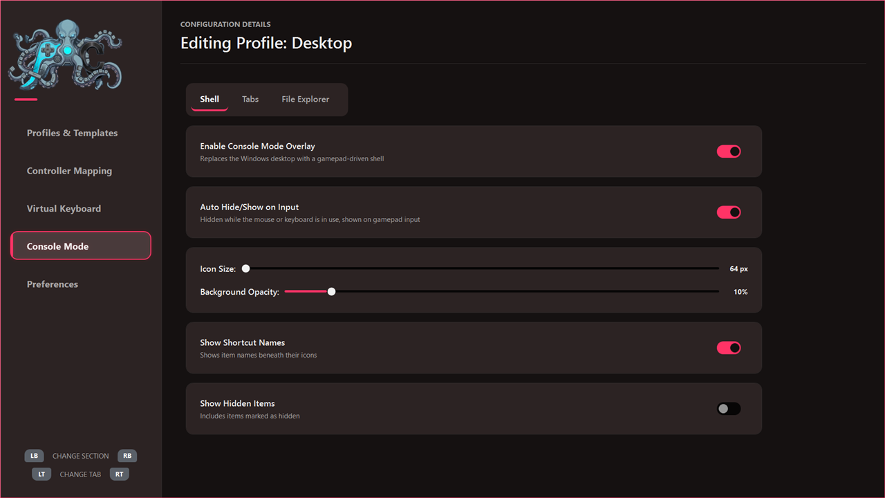 Console Desktop Settings